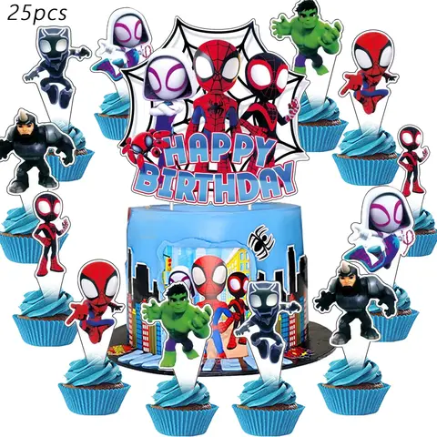 25pcs Spidey And His Amazing Friends Cake Topper、Cupcake Toppers, Spidey And His Amazing Friends Birthday Decorations，Spider Man