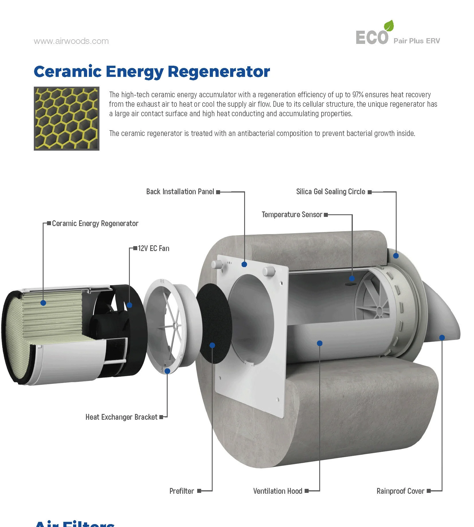Energy Saving HRV ERV CE Certified Air Recuperator Wi-Fi Single-room Fresh Ventilation