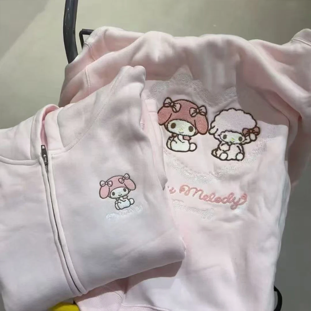 

Anime Sanrio My Melody Women's Hoodie Coat Cartoon Embroidered Zipper Soft Loose Sweatshirt Cute Y2K Sweet Casual Hoodie Tops