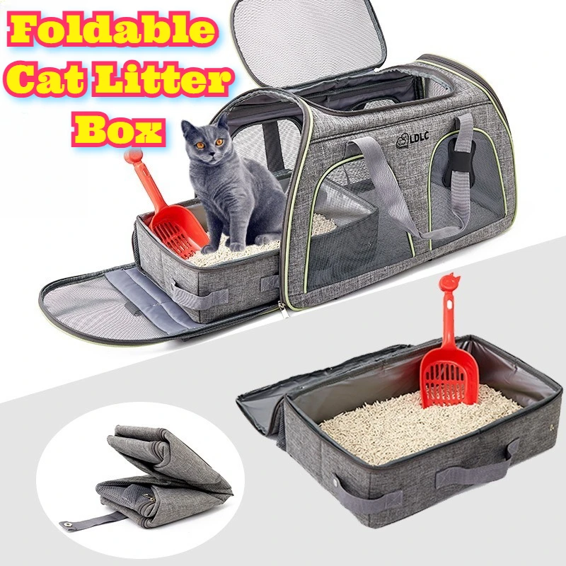 

‌Foldable Travel Cat Litter Box Waterproof Portable Pet Toilet Oxford Fabric Carrier Inside Potty Tray Collapsible Outdoor Trip