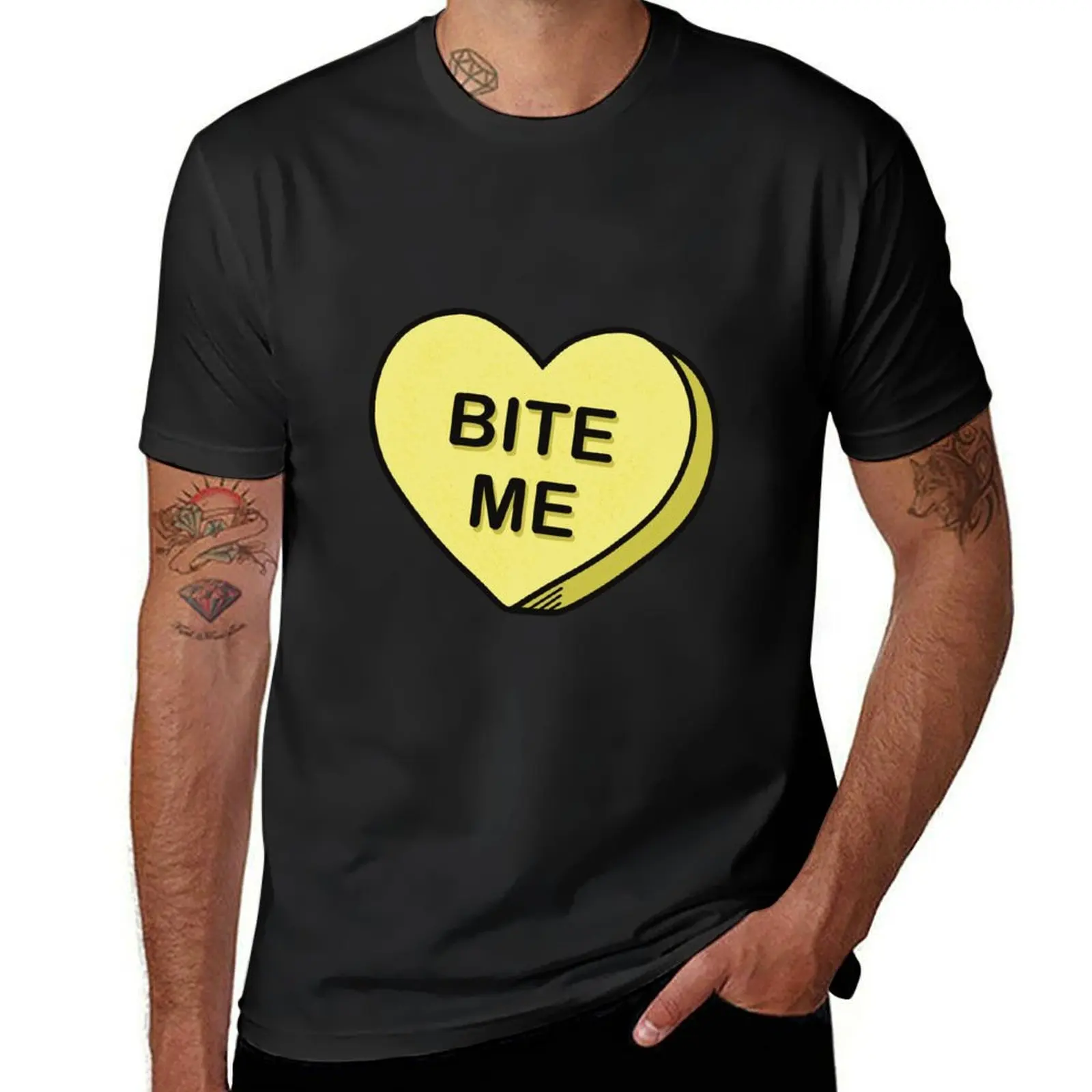 

Bite Me Candy Heart T-Shirt heavyweights kawaii clothes Men's clothing