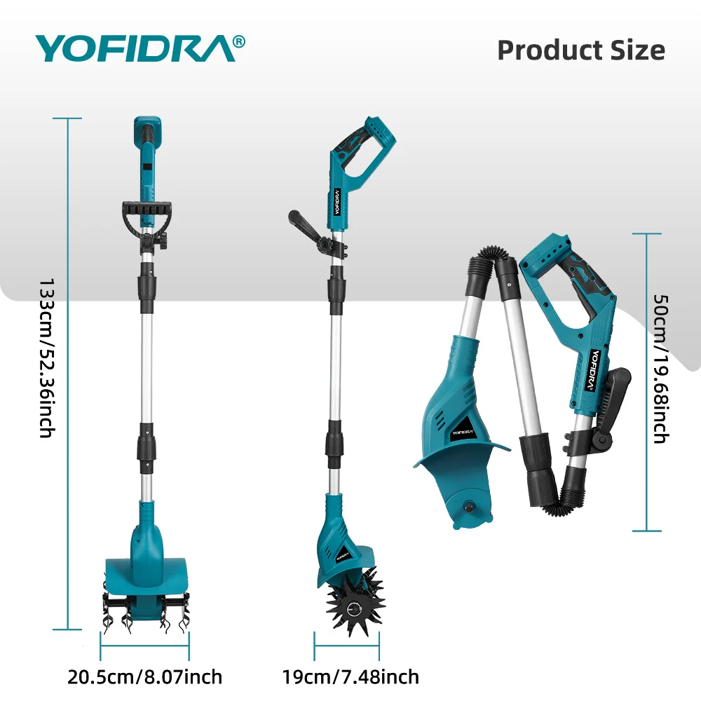 YOFIDRA 200MM Elektrische Gartenfräse Kultivator 180 ° Faltbarer Bodenfräser Rasenmäher für Makita 21V Akku – Detail 5