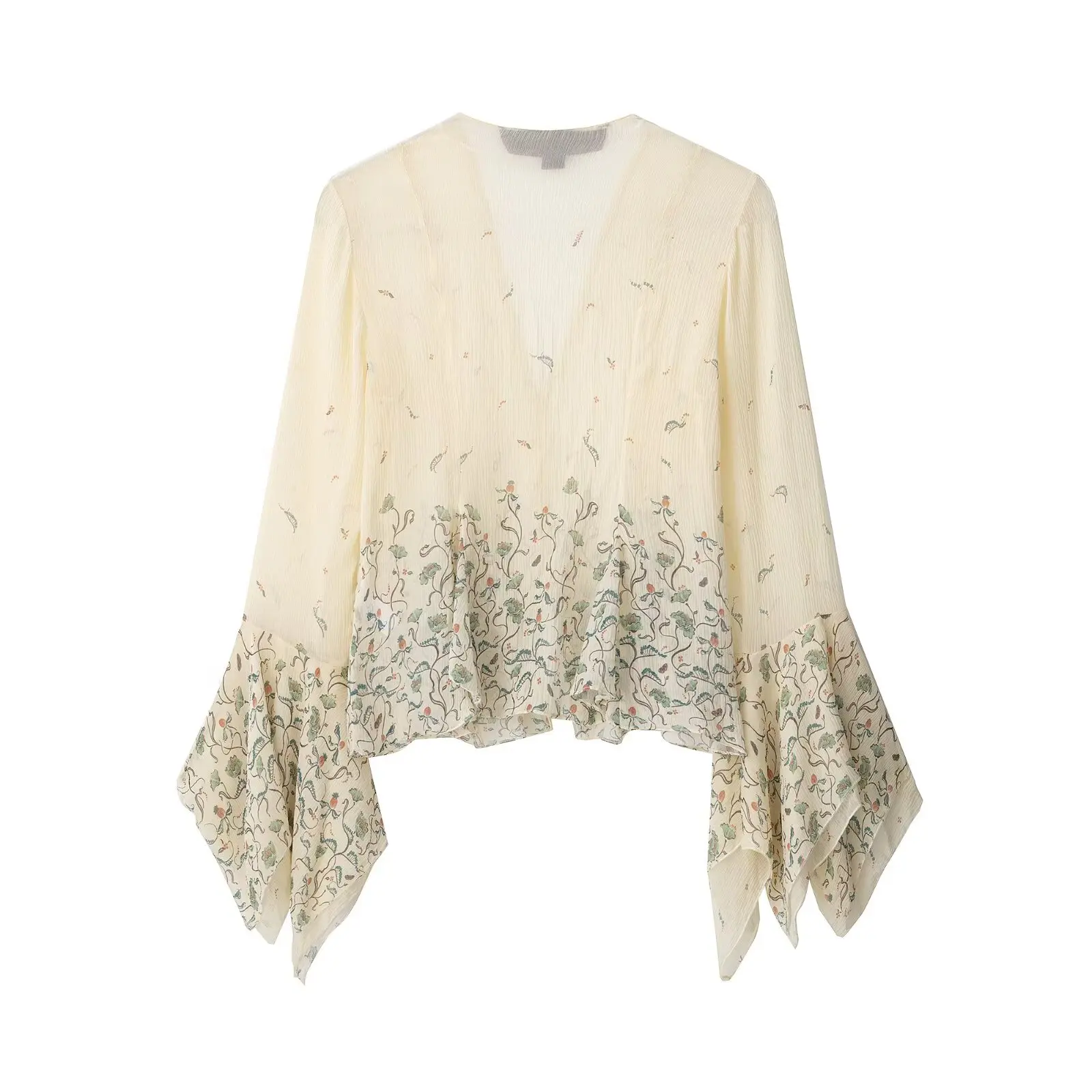 Willshela, camisa transparente ligera de tul de gasa estampada a la moda para mujer, blusa informal elegante de manga larga con cuello en V para mujer