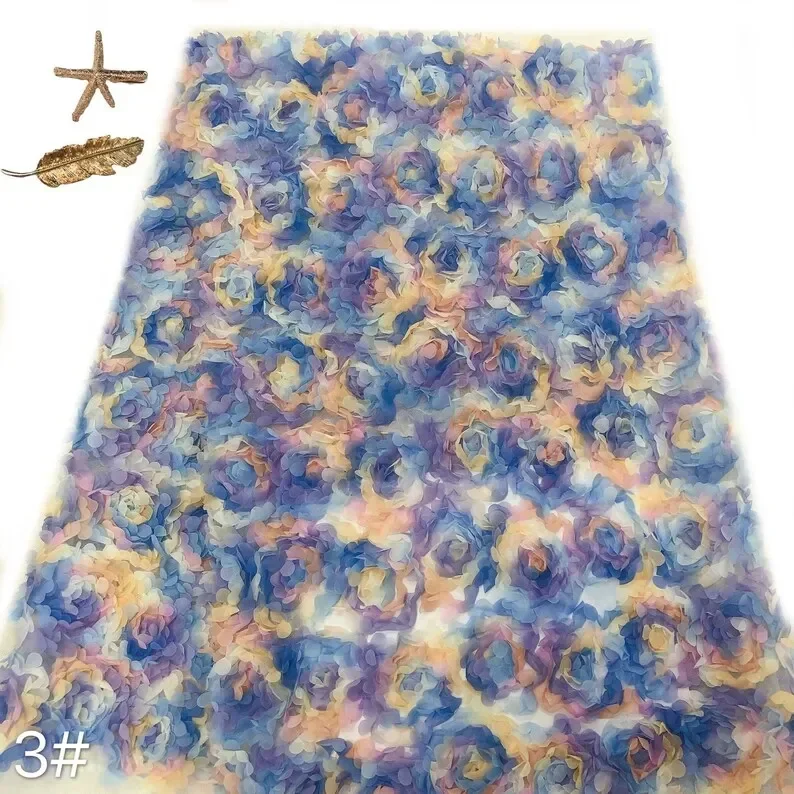 3d ชีฟอง rose ดอกไม้ลูกไม้ผ้าดอกไม้เย็บปักถักร้อย tulle สําหรับงานแต่งงานชุด Tutu ชุดเจ้าสาว Veiling ชุดราตรี 1 หลา