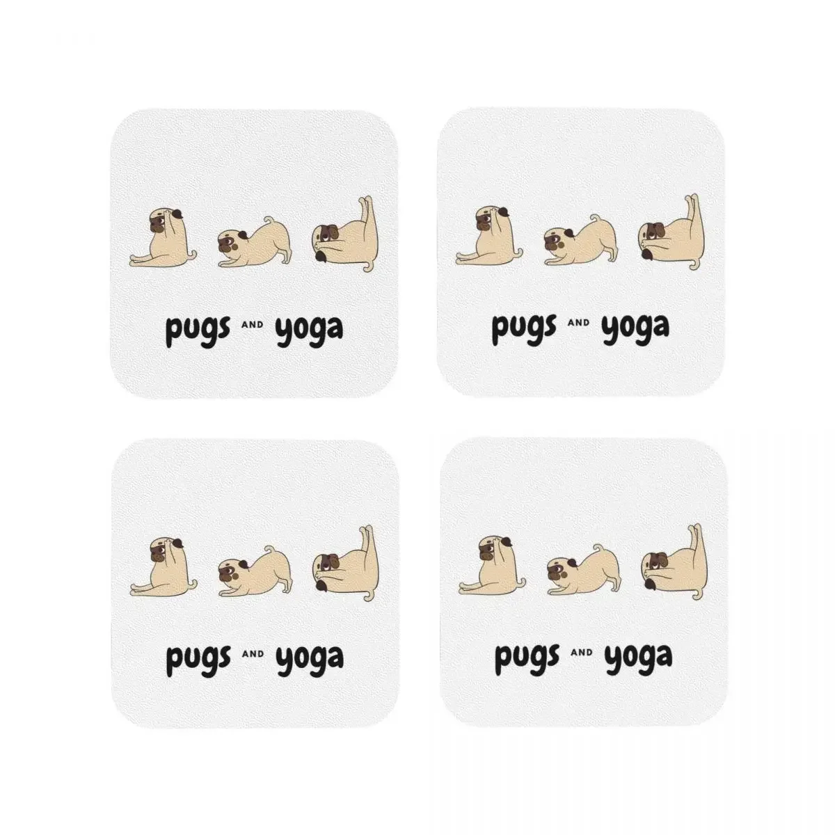 Pug Yoga Coasters Coffee Mats Set of 4 Placemats Mug Tableware Decoration & Accessories Pads for Home Kitchen Dining Bar