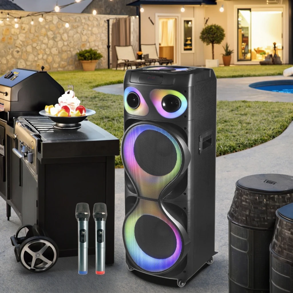 Wholesale Electronics 80W Outdoor DJ Party Karaoke Speaker RX-12215 with 12 Inch Double RGB LED Lights Colorful