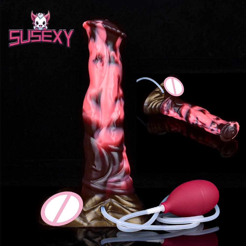 

SUSEXY Fantasy Long Horse Ejaculation Dildo With Strong Sucker Soft Squirting Penis Women Vagina Stimulate Sex Toys For Men 18+