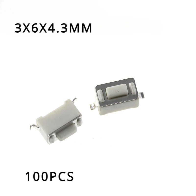 

100PCS 3*6*4.3MM 2Pin SMD DC12V 50mA Tact Switch Push Button Touch Micro Switch 3X6X4.3MM White Button