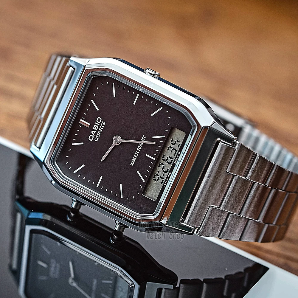 남성용 카시오 시계 최고 브랜드 럭셔리 듀얼 디스플레이 방수 군용 손목시계 relogio masculino AQ-230A-1D