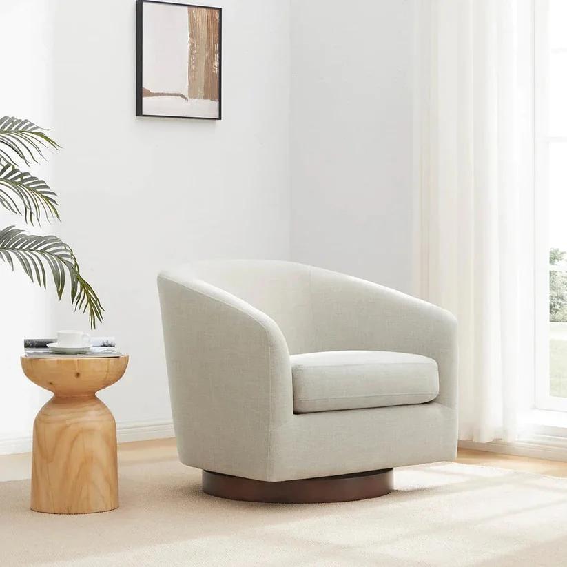 Factory wholesale upholstered modern drum velvet accent armchair living room revolving recliner