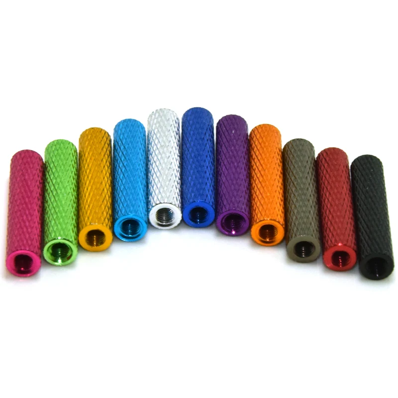 10pcs/lot M3  colourful Standoff Aluminum Knurled Spacer Standoffs M3x6/8/10/12/15/20/25/28/30/35/37/40/45/50mm OD=5MM