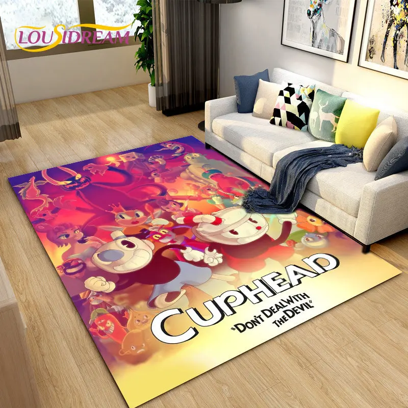 Cuphead and Mugman,Game Gamer Area Rug,Carpet Rug for Living Room Bedroom Sofa Doormat Decoration, Kids Play Non-slip Floor Mat