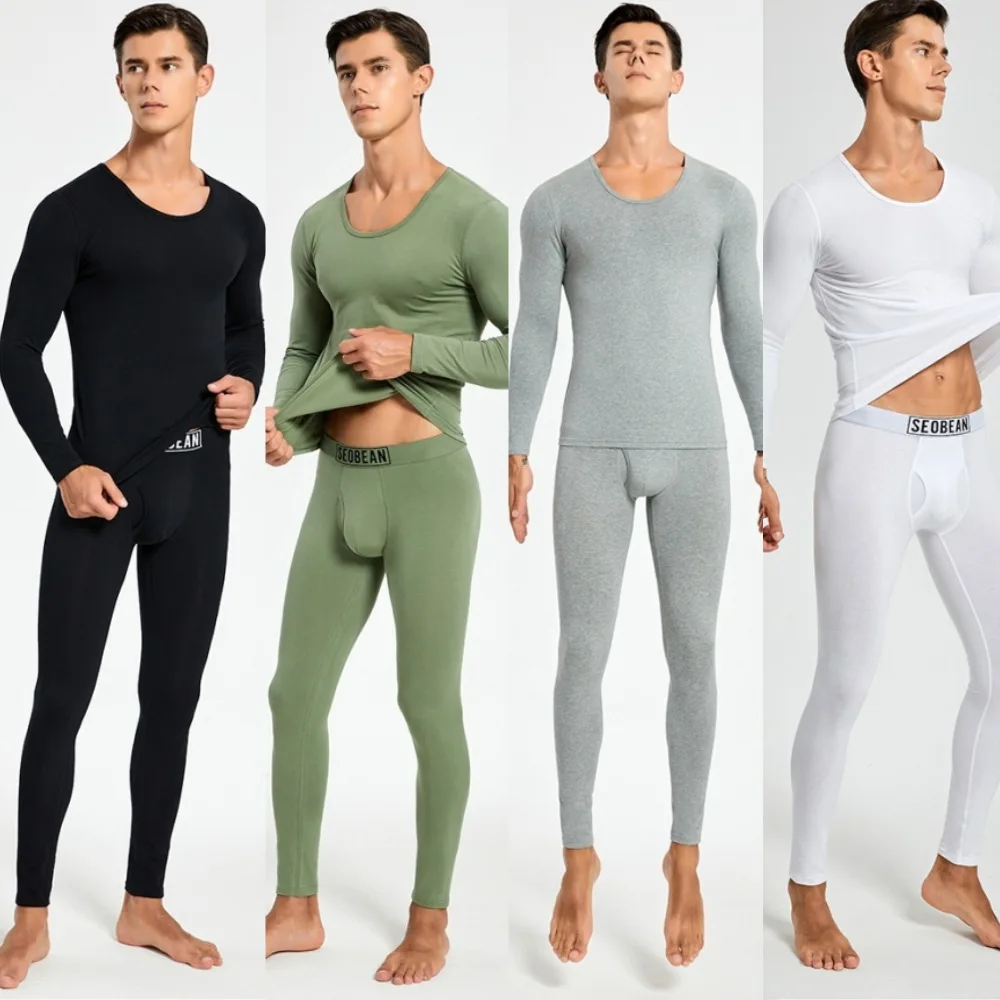 2026 Thermal Underwear Set for Men's Skin Friendly Cotton High Elastic Close Fitting Comfy Breathable Bottom Top Suit Long Johns