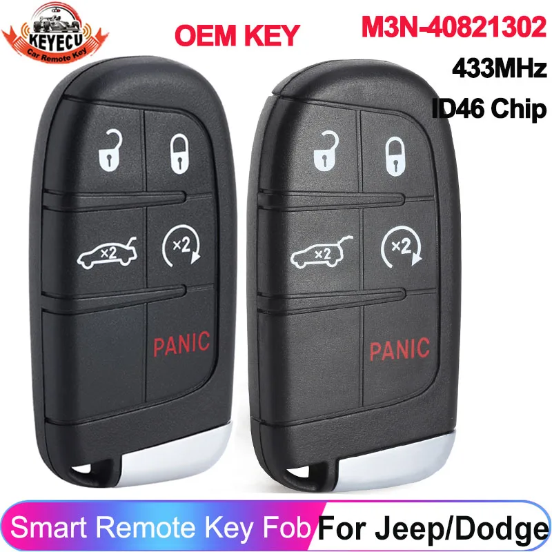 

KEYECU Genuine OEM 433MHz 46 Chip For Jeep Grand Cherokee 2014-2020 Dodge Charger Challenger Dart Remote Key Fob M3N-40821302