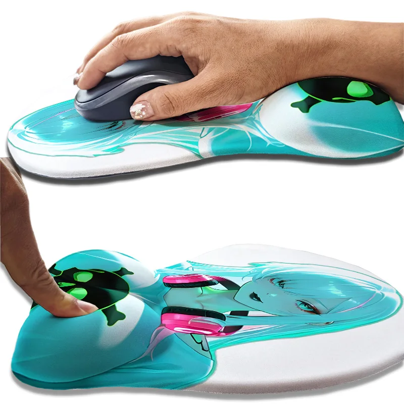 Cyberpunk Skull T-shirt Girl  Technology Style Ergonomic Wrist Rest 3D Soft and Smooth Silicone Mouse Pad