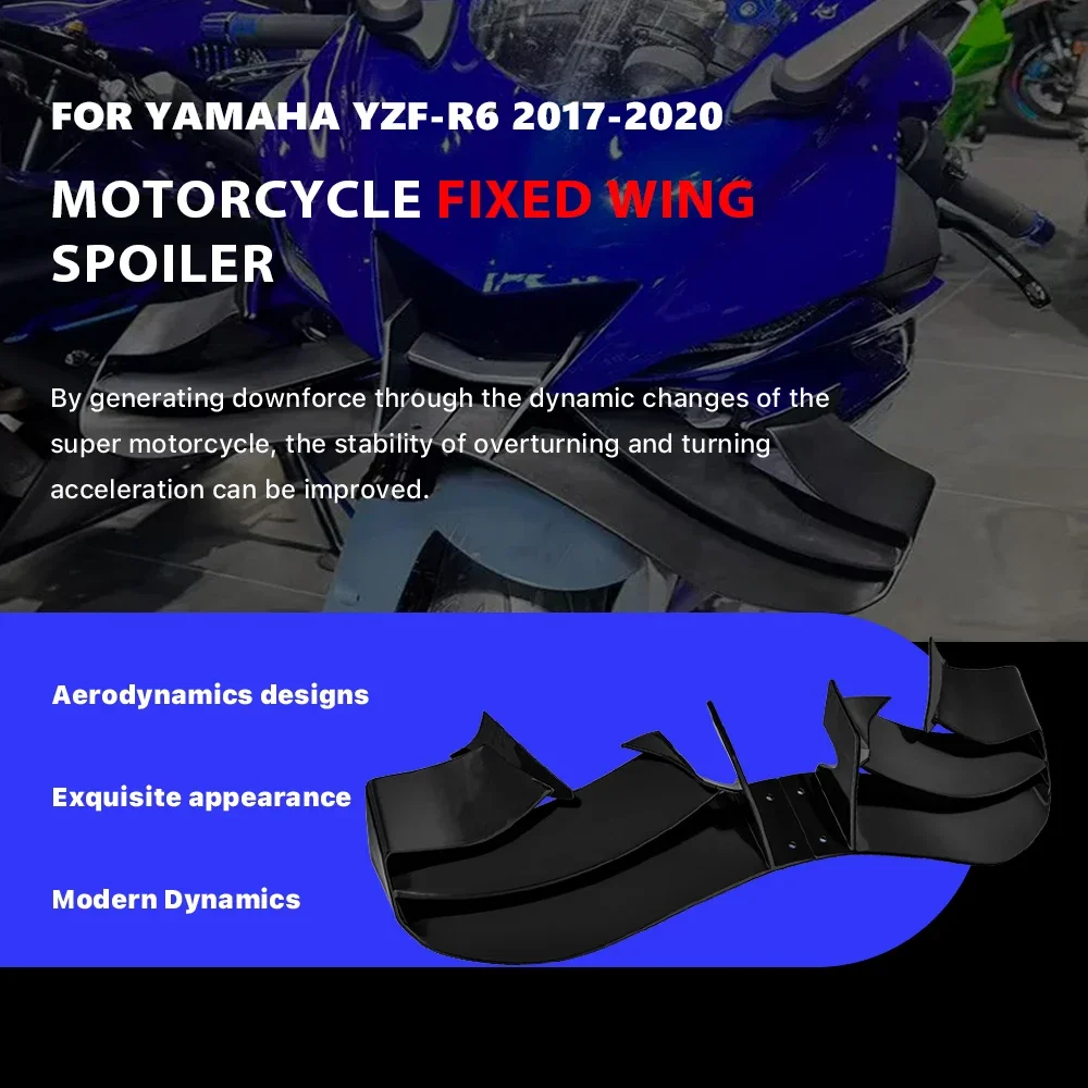 

Motorcycle Accessory Fixed Wing Cover Front Wing Bright Black Aerodynamic Spoiler, Suitable For Yamaha YZF-R6 R6 2017-2020