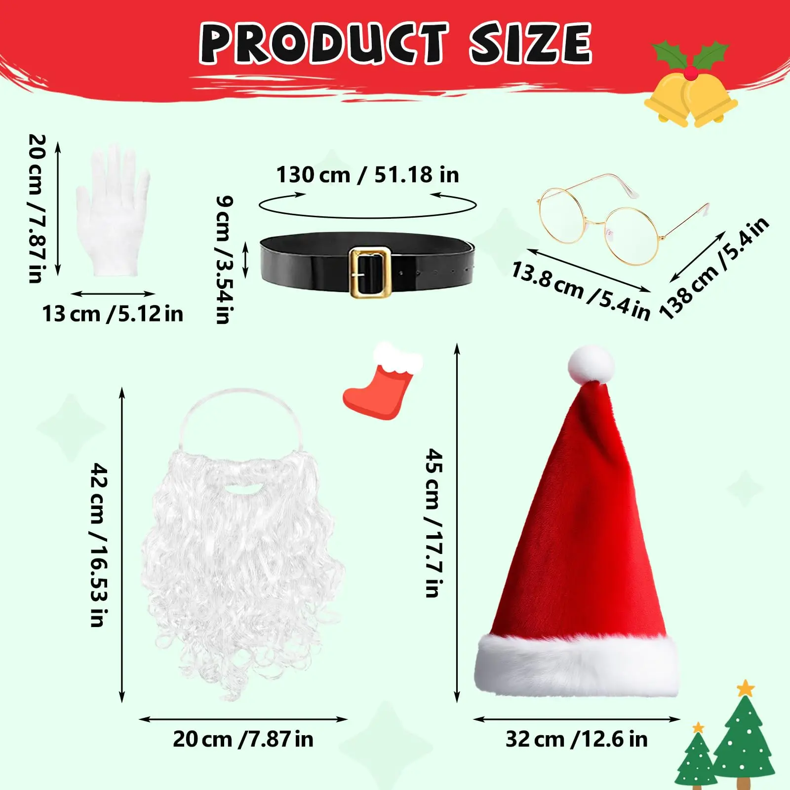 Accessoires de Costume de père noël, chapeau de père noël, lunettes à barbe, gants, ceinture, chaussures cloche, ensemble de Cosplay de noël pour adultes