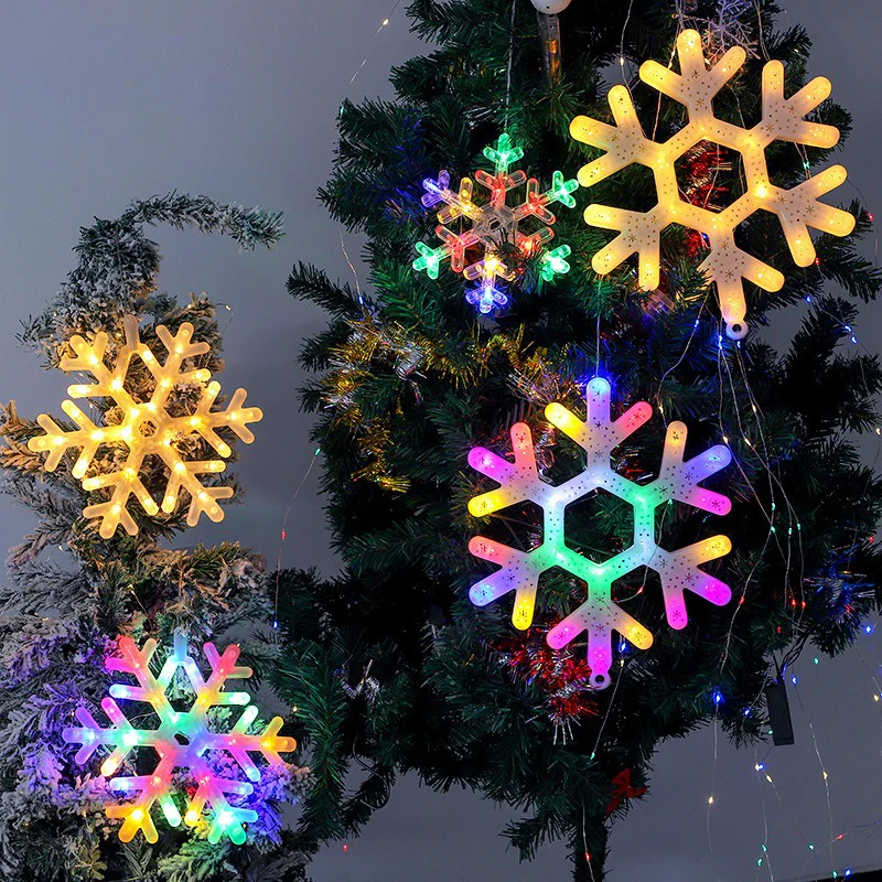 Christmas LED Light Snowflake Battery Case Hanging Battery-operated Window Ornaments Decoration for Home Xmas New Year Decor