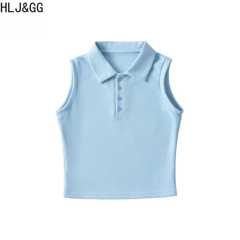HLJ&GG Fashion Cute Candy Color Knitting Two Piece Sets Women Polo Collar Sleeveless Tank Top + Mini Pleated Skirts Outfits 2025