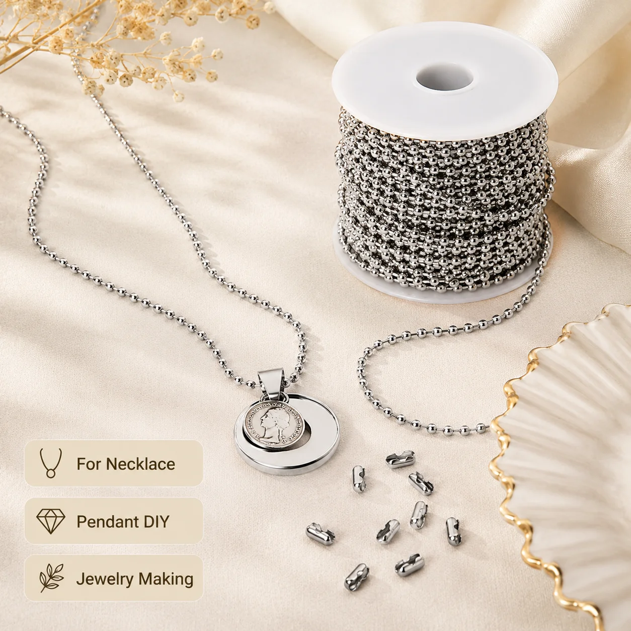 1Roll 10M 2mm Ball Chain With 20Pcs Connector Clasps Beaded Chains DIY Jewelry Making Necklace Pendant Keychain Accessories view 5