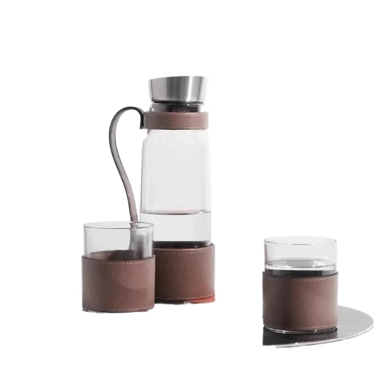 

Modern light luxury leather parcel glass kettle model room sales office hotel club living room coffee table decoration ornament