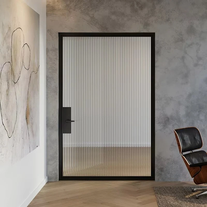 Contemporary Sliding Interior Glass Door With Black Metal Frame Minimalist Partition Door For Office Kitchen Or Living Room