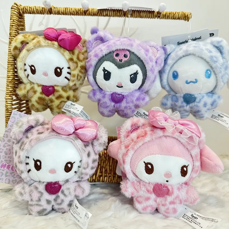 Breloczek z motywem panterki, misia Sanrio Hello Kitty, Kuromi, Cinnamoroll, zawieszka do torby, pluszowa lalka My Melody, zabawki, dekoracja, prezent dla dziewczynki