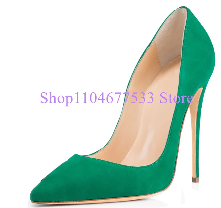 

Green Color Suede Lady Pumps Shoes Fashion Pointed Toe 8/10/12cm Thin Heel Woman High Heels Shoes Large Size Party Dress Shoes