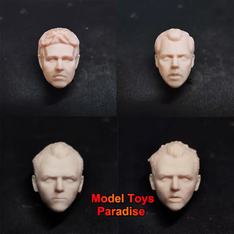 Unpainted 1/12 Man Soldier Shaun of the Dead Head Sculpt Simon Pegg White Model Head Fit 6inch ML SHF Action Figure Body