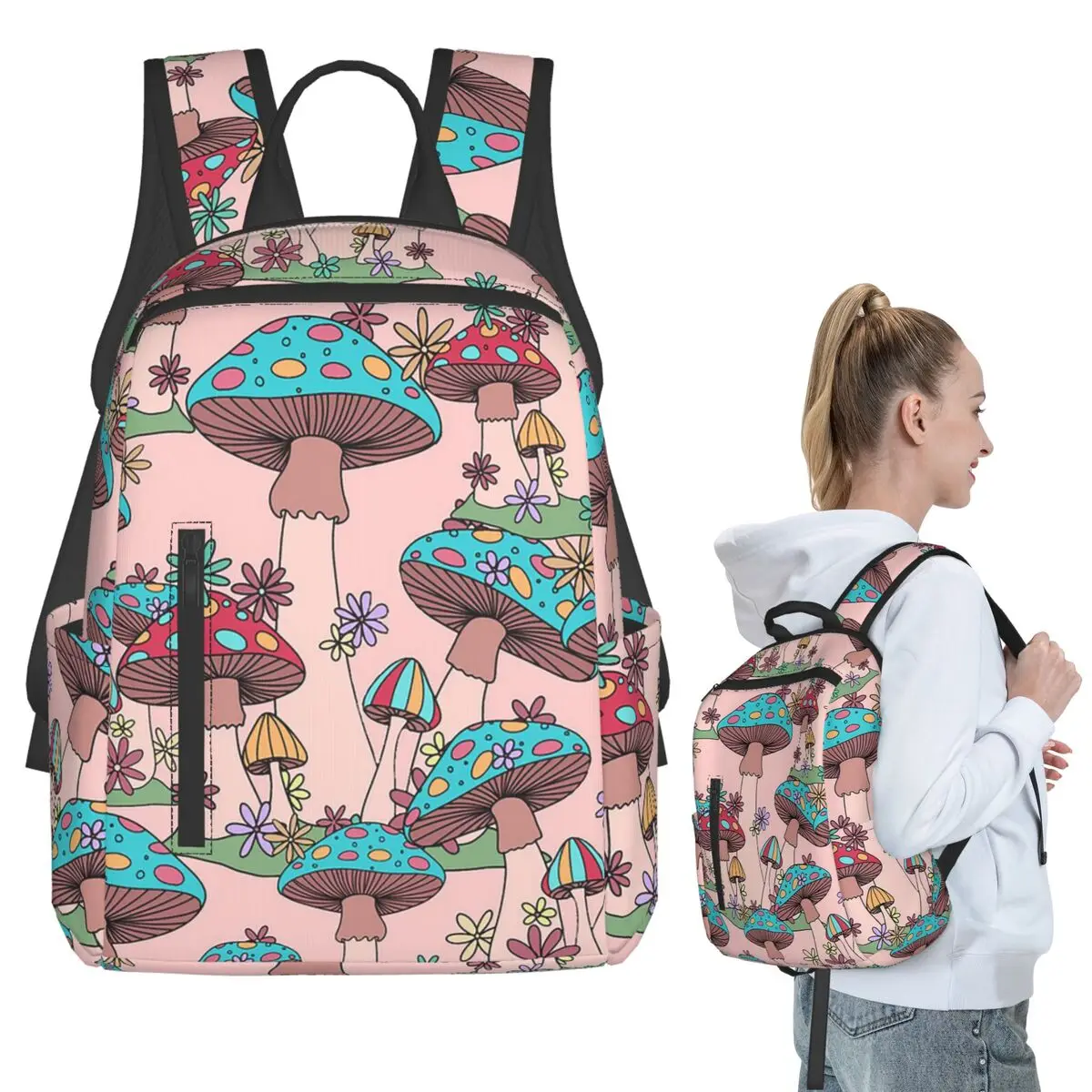 

Pink Cartoon Mushroom Backpack Student BookBag Kids School Bag Computer Shoulder Bags Men Women