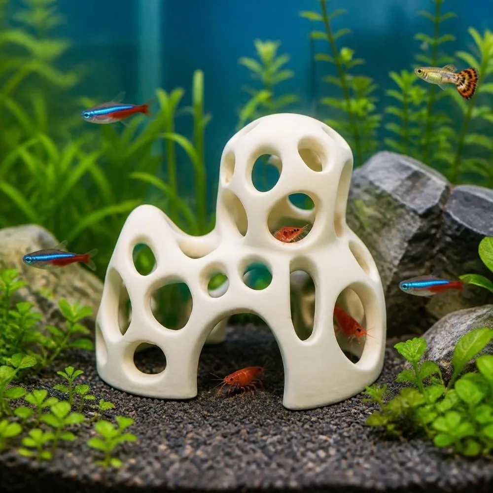 Creative 3D Printed Aquarium Cave Ornament Plastic Coral Mountain Fish Hiding House Natural Look Betta Shelter Living Room