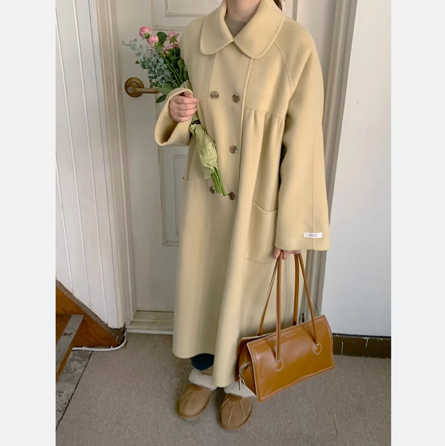 Retro woolen jacket double-sided cashmere woolen coat women's medium and long loose casual factory direct sales