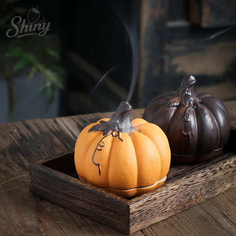 

Creative Pumpkin Ceramic Incense Burner Indoor Incense Holder Home Desktop Ornaments Decorations