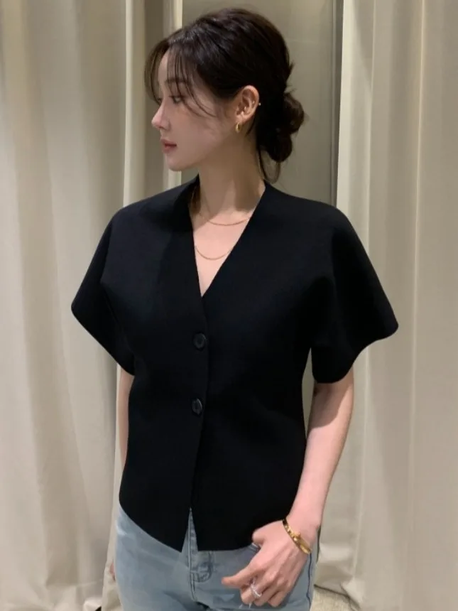 InsV-Ne สีขาวถักเปิดเสื้อสเวตเตอร์ถัก ort Jaet ผู้หญิงฤดูร้อนใหม่ High-End Casual อเนกประสงค์ Top Quali ผ้าอื่นๆ