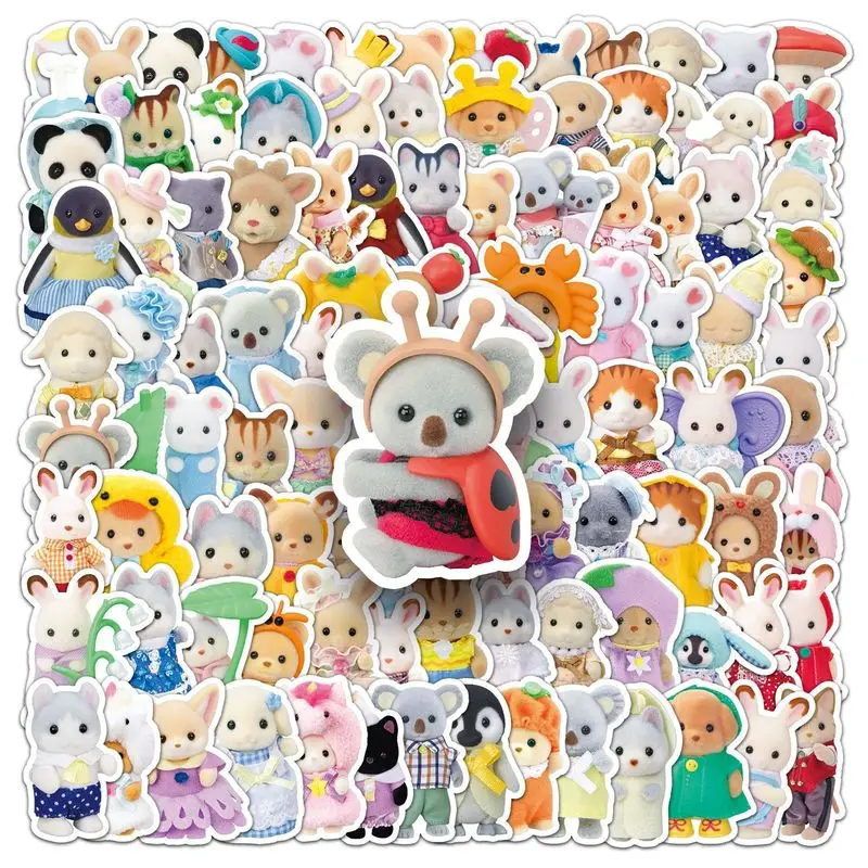 101/505Pcs Kawaii Sylvanian Role Poodle Stickers Waterproof Glitter Toploader Sticker Kids Children Diy Decoration Toy Gifts