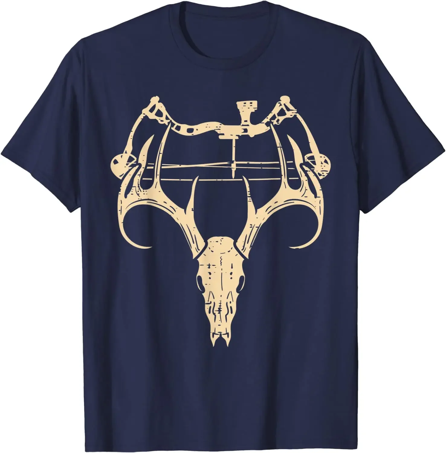 Fashion Black Casual T Shirt for Men 100% Cotton Tees Tops Deer Skull Compound Bow Retro Hunting Archery Dad Archer T-Shirt