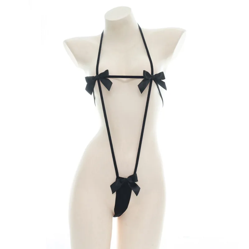 Lingerie Bowknot Kawaii para mulheres, mini sutiã japonês e calcinha, roupa íntima Bondage, roupa de stripper tanga, micro biquíni