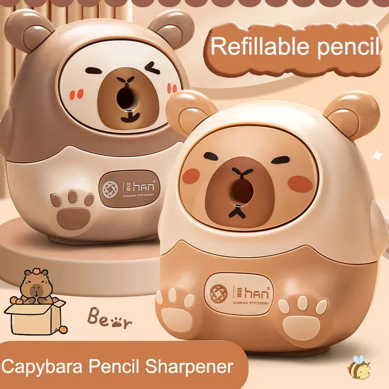Hand cranked Cartoon Capybara Pencil Sharpener Automatic Lead feeding Anti sticking Mechanical Tool Ideal for Students