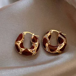 New Trendy Enamel Color Metal Texture Small Hoop Earrings for Women Fashion Creative Gold Color Statement Ear Buckle Jewelry