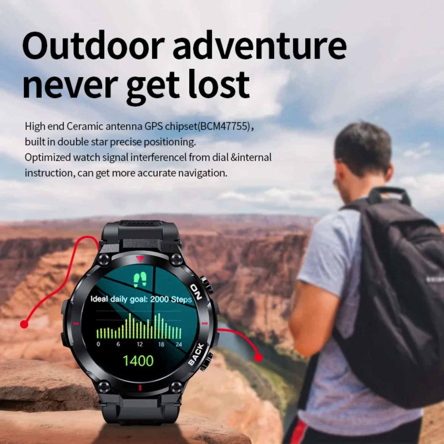 GPS Smart Watch Position Tracker Military Outdoor Sport Waterproof Smartwatch Man Fitness Watch   Android IOS