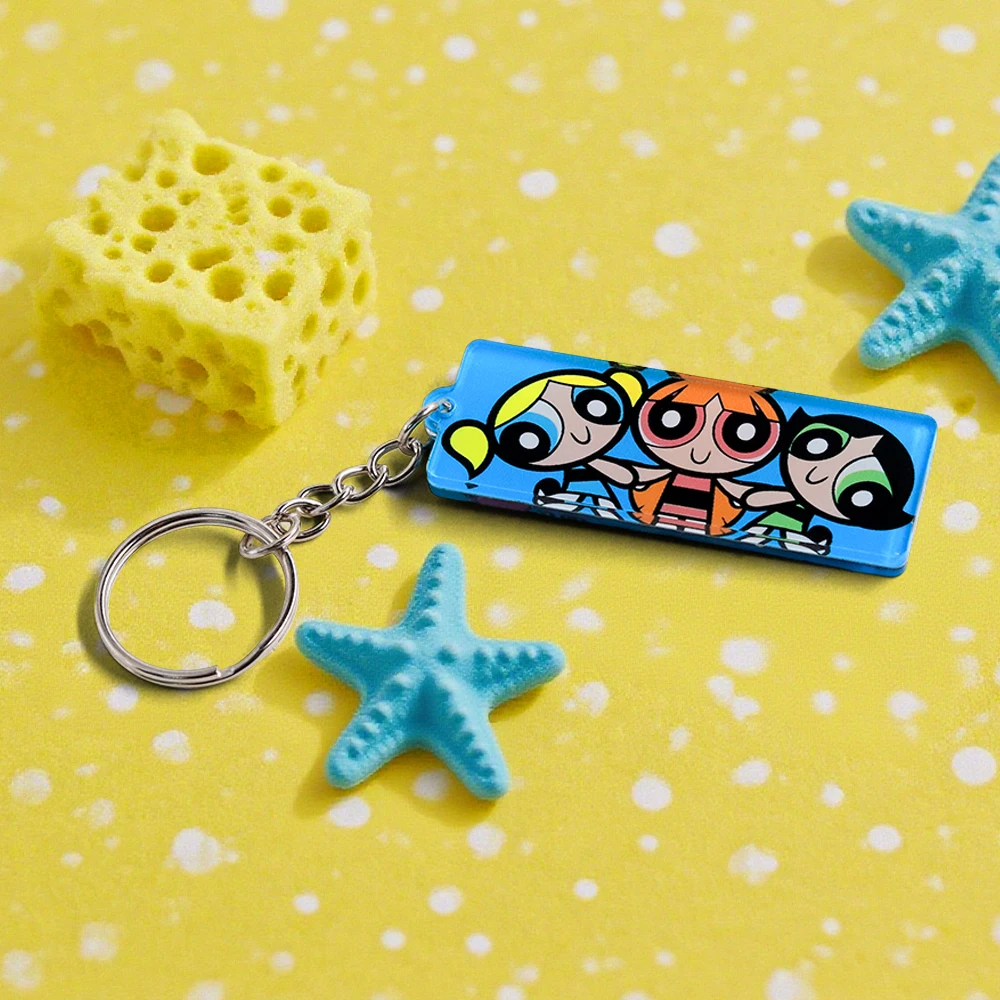 Cartoon Girl Keychain Powerpuff-Animation Keyring Fans Gift Cute Comic Character Peripheral Key Tag Accessories Collection