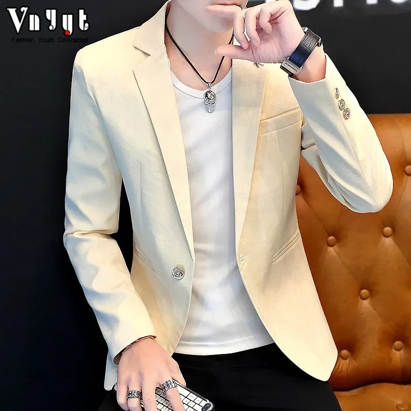 HOO 2025 men's pure color blazer men's youth spring handsome self-cultivation blazer trend casual simple