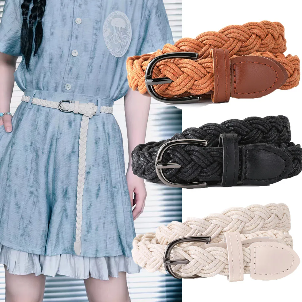 

Women's Retro Vintage Woven Thin Waistband Belt Fashion High-quality Black Belt Popular Trend Cool Belt for Dress Pants Jeans
