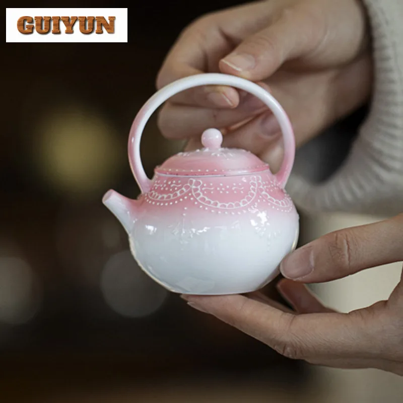 

110ml Hand-painted Pink Bead Curtain Arita Porcelain Teapot Aesthetic Tea Infuser Pot Tea Maker Kettle With Filter Cha Craft