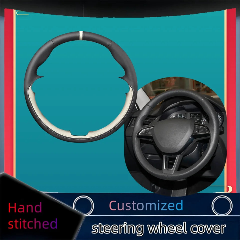 

Hand-stitched Genuine Leather Car Steering Wheel Cover For For Skoda Octavia 2015-2019 Fabia Kodiaq Citigo Superb Scala