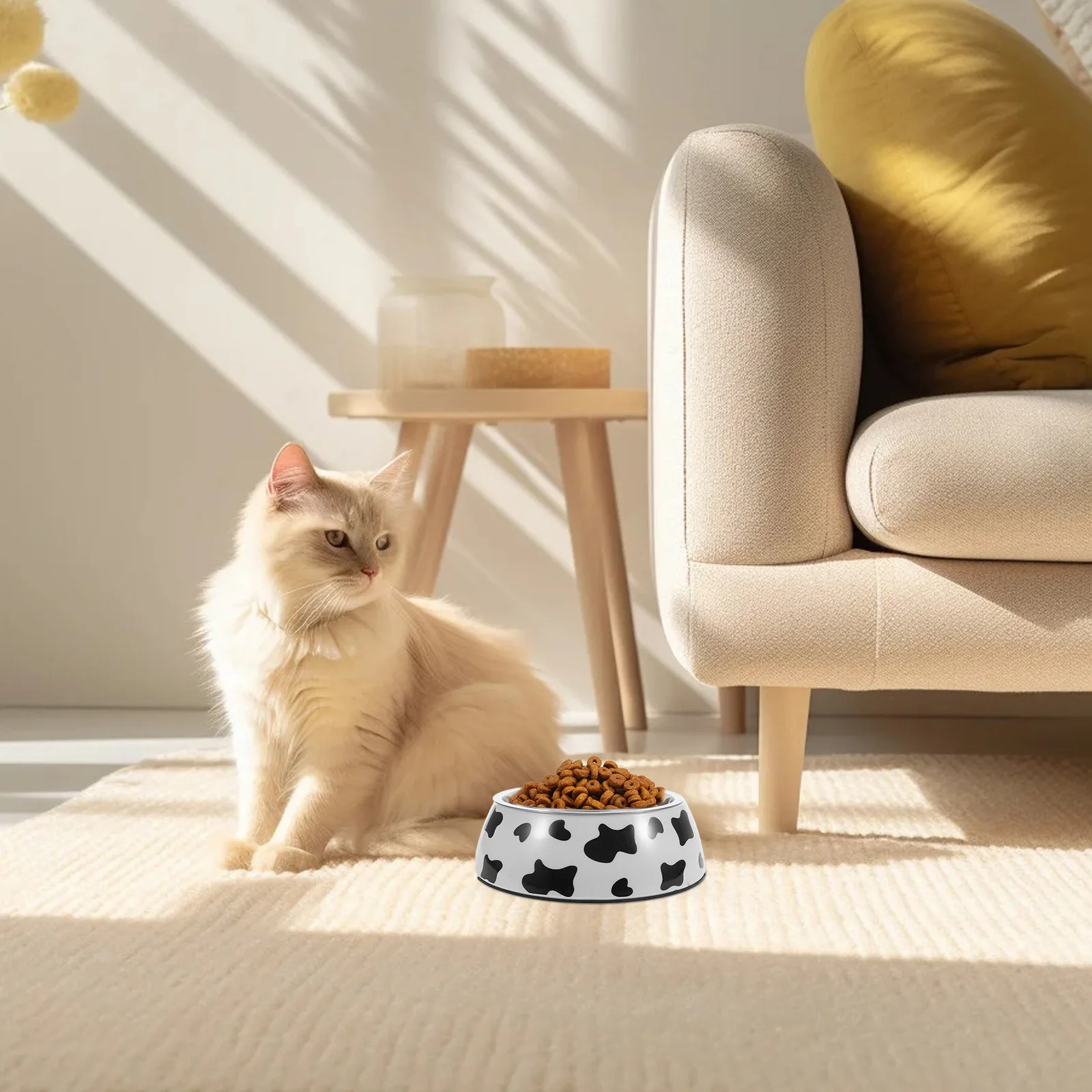 

Dual Stainless Steel Dog Bowl Cow Pattern Non-Slip Base Rust Resistant Pet Feeder for Dry Kibble Wet Food Water Puppies Cats