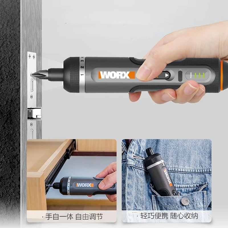 WORX 4V Mini ไขควงไฟฟ้าชุด WX242สมาร์ทไร้สายไขควงไฟฟ้า USB ชาร์จ Handle 30บิตชุดเครื่องมือเจาะ
