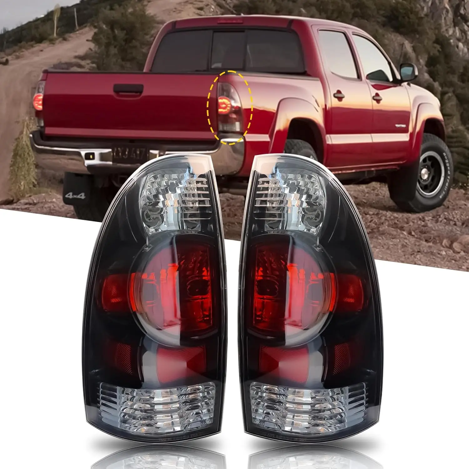 

Tail Lights for 2005-2015 Toyota Tacoma, Halogen OE Red Rear Lamp Replacement (2PCS, Black)