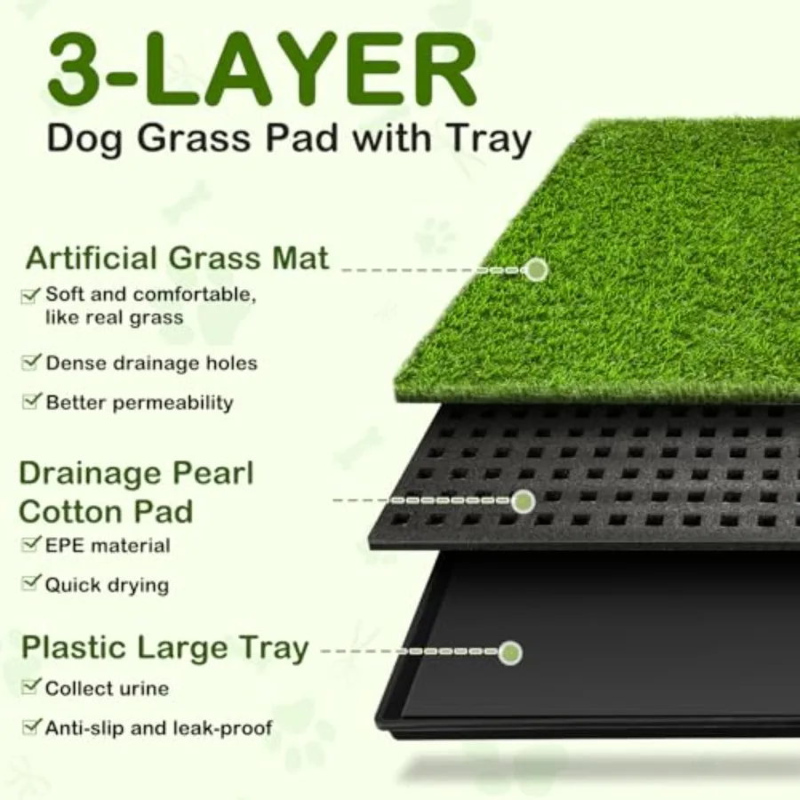 وسادة عشبية محمولة للكلاب مع صينية 23 بوصة × 17 بوصة للاستخدام الداخلي والخارجي، حل تدريب على قعادة العشب الاصطناعي قابل لإعادة الاستخدام للصغار #3