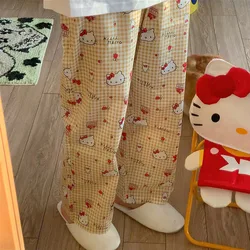 2024 New Hello Kitty Kuromi Print Summer Pajamas Trousers Women Korean Casual Long Pants Vintage Harajuku Cotton Sleepwear